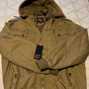 Maximos Men's Brown Hooded Military Jacket